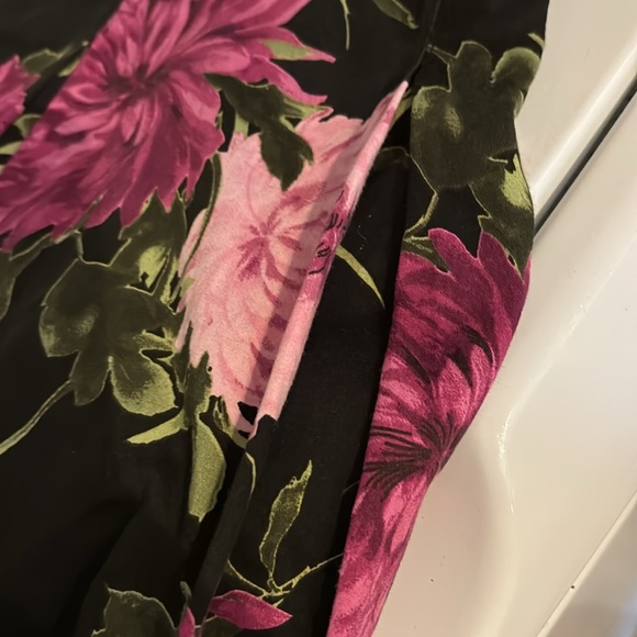 Talbots Petites Floral Black A-Line Skirt Purple Flowers Pleats Lined Zipper 12P - Picture 13 of 16